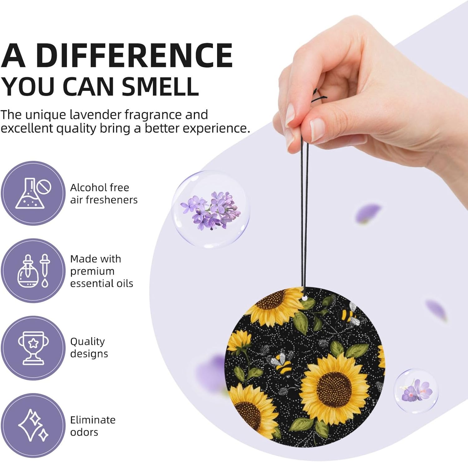 Car Air Freshener 100 PCS Sunflower Hanging Car Air Fresheners Auto Interior Decor Card Freshener Strong Scented Card Lavender Cars Scents for Office Bedroom Close Drawer Round Shape