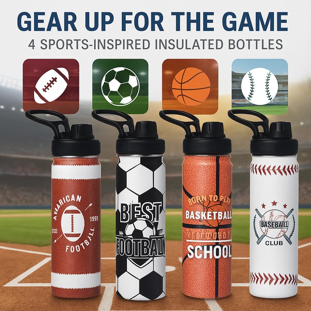 Football Water Bottle, 24 oz Insulated Stainless Steel Sports Bottle with Straw, Football Stuff Gifts for Boys - Image 8