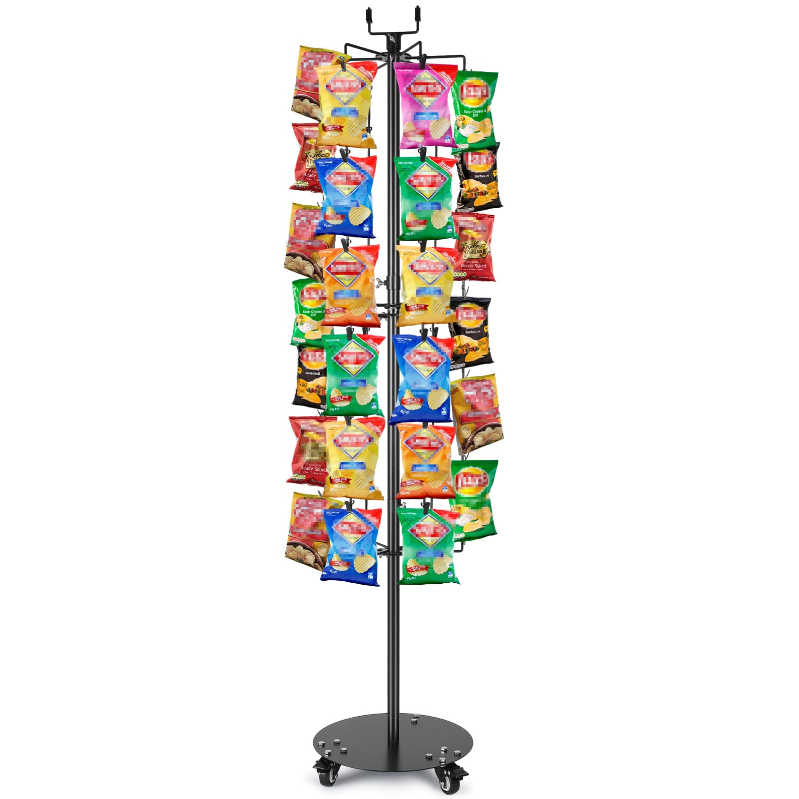 BBTO 155,4 cm H Kartoffelchips-Ständer Präsentationsständer Chip-Streifenregal Kartoffelchips Display Rack mit 72 Clips für Einzelhandelsgeschäft, Süßigkeiten-Warenständer,