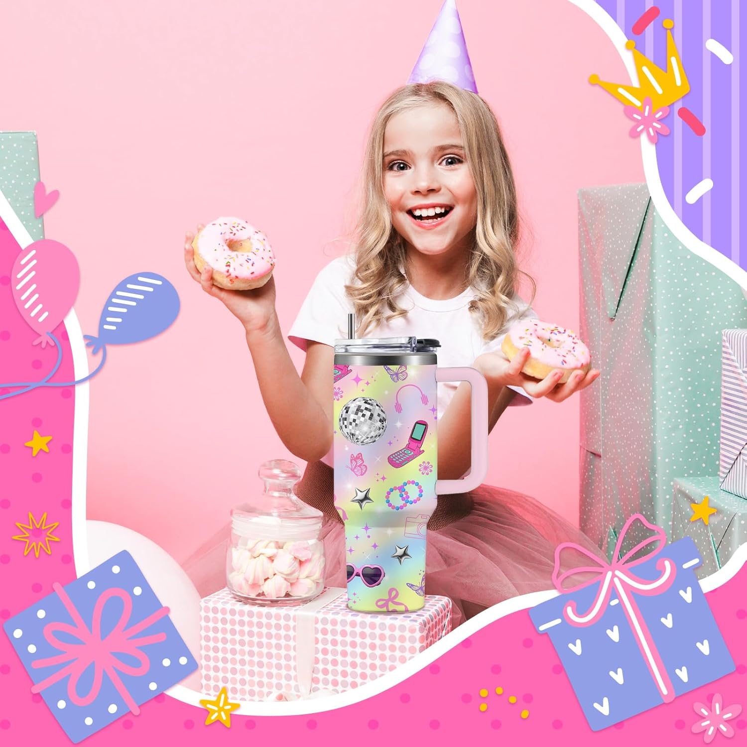 Iridescent Birthday Gifts for 10 Year Old Girls, in My Double Digits Era Tumbler 40oz, 10th Birthday Gifts for Ten Year Old Girl Birthday Music Cup - Image 6