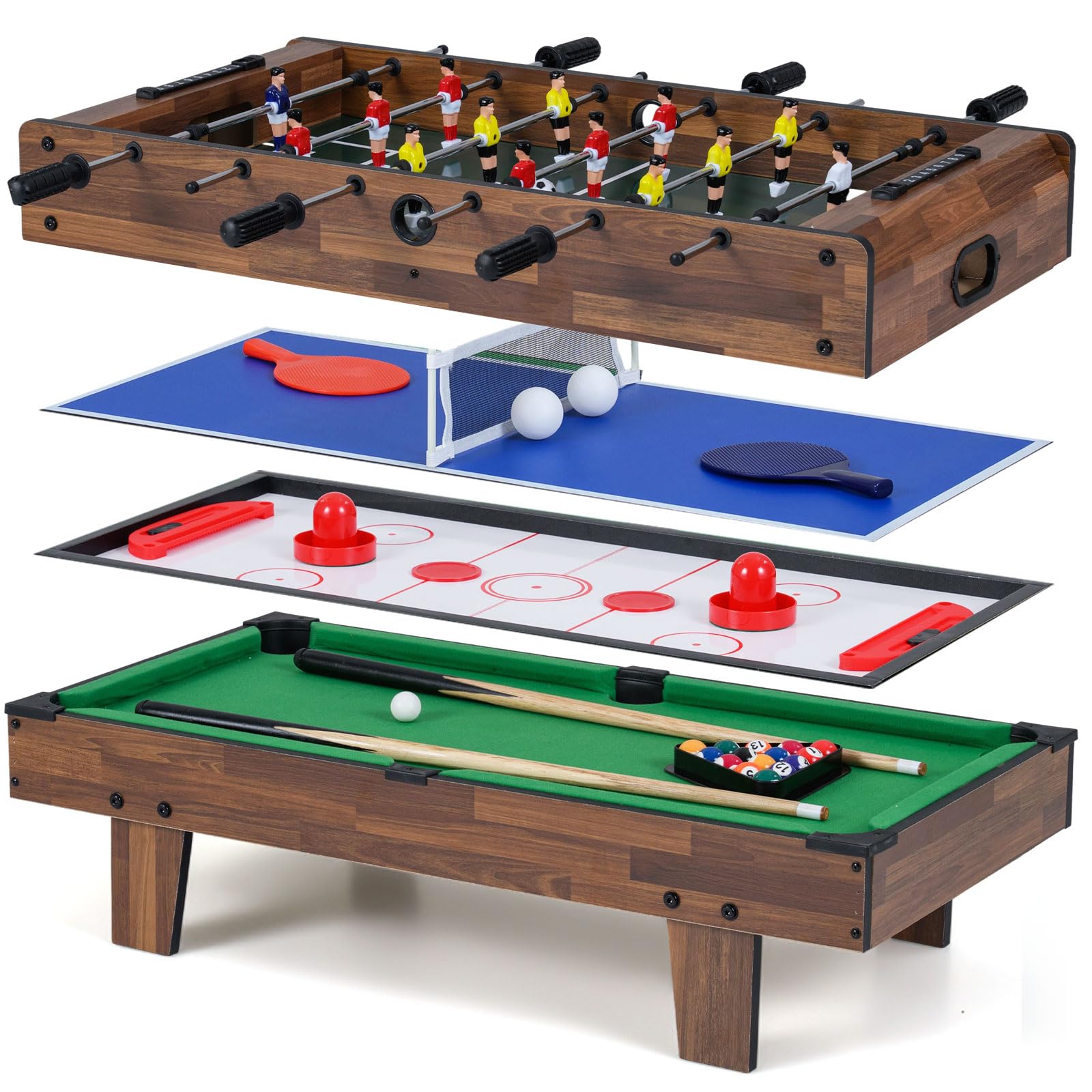 RELAX4LIFE 4 in 1 Tavolo Multigioco con Calcio Balilla, Biliardino, Ping pong e Hockey ad Aria, per Bambini e Adulti, Casa Ufficio Bar, 81 x 43 x 30,5 cm