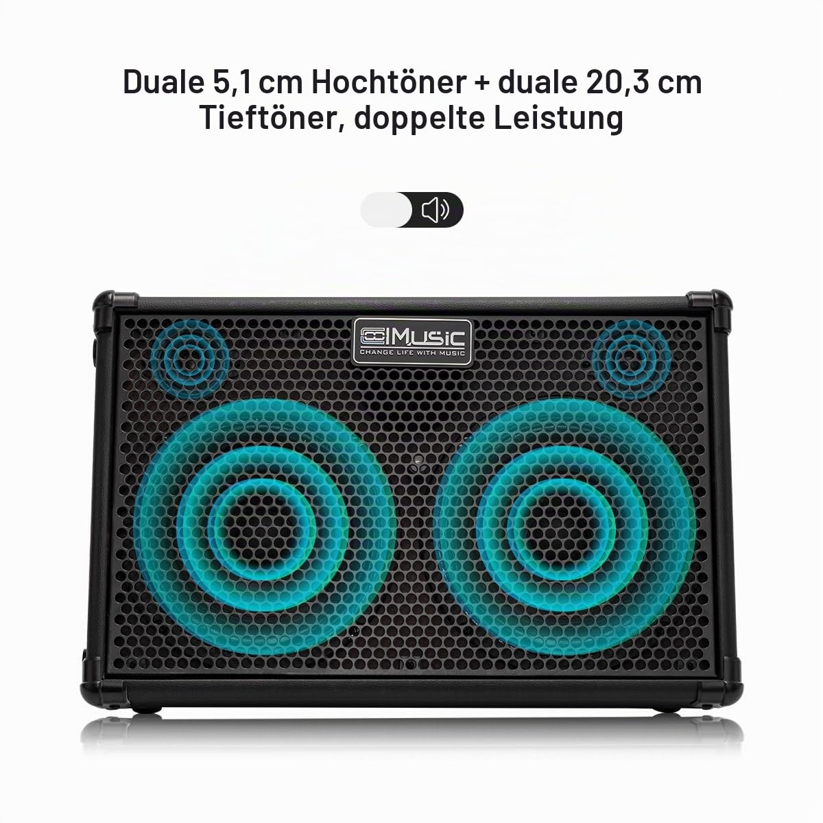 Coolmusic BP60D 60 W x 2 Lautsprecher batteriebetriebener Verstärker für Akustikgitarre, tragbarer Bluetooth-Lautsprecher mit Reverb Chorus Delay-Effekt, 7 Eingänge