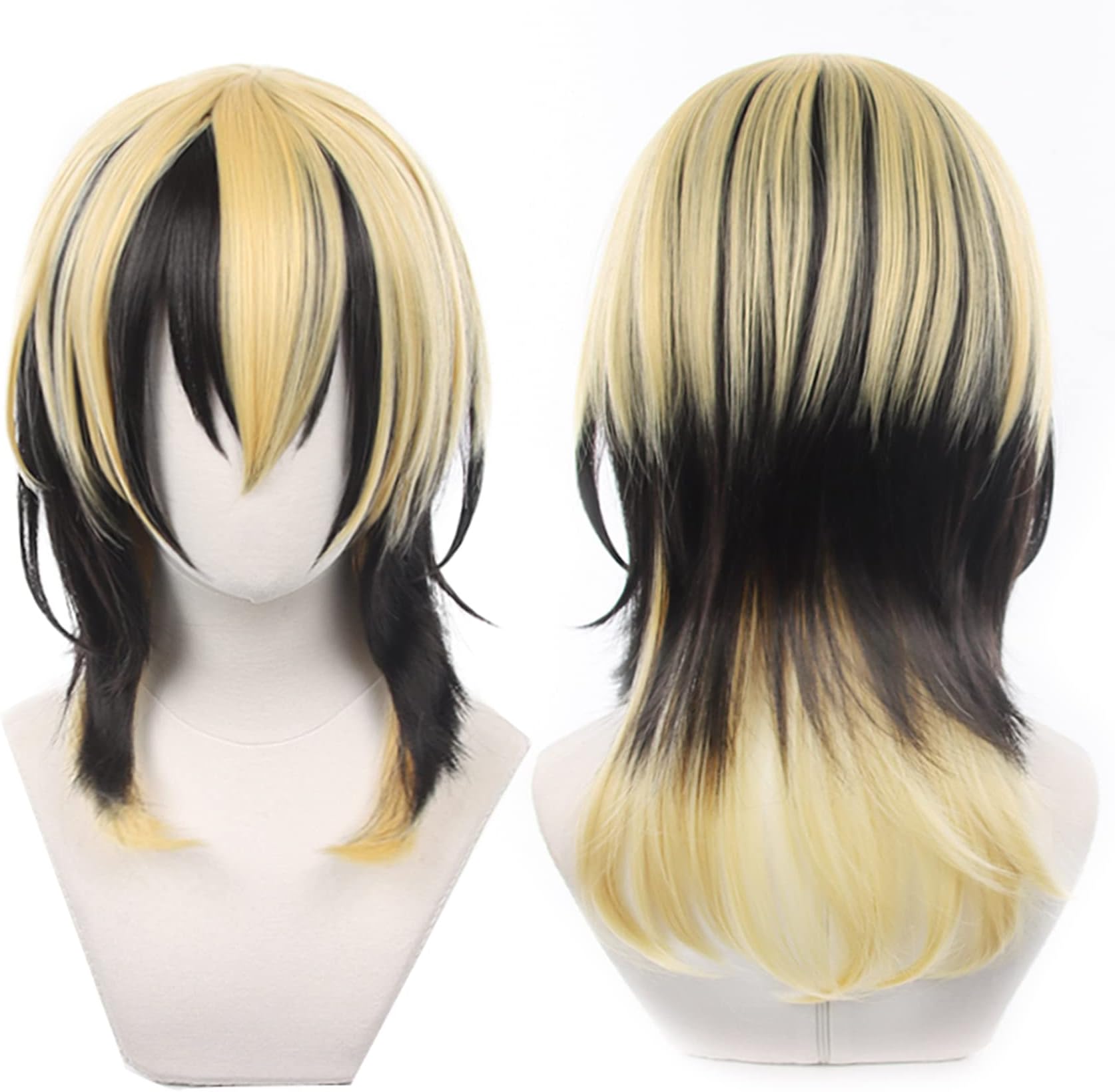 maysuwellAnime Cosplay Wigs Rindo Haitani Natural Blonde Mix Black Hair for Halloween, Party, Carnival, Nightlife, Concerts (Yellow on top)