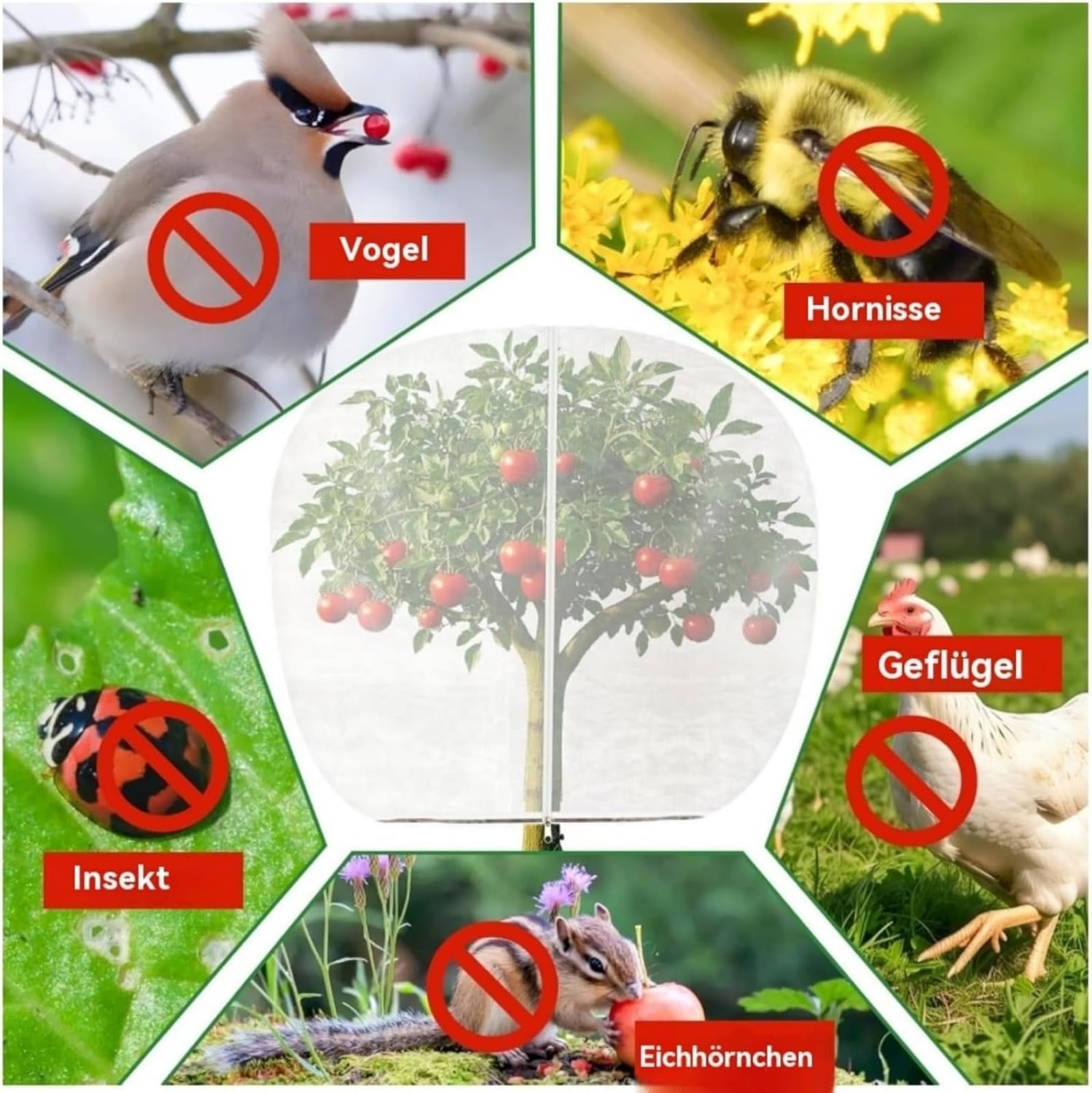 Red de protección para árboles frutales, 2 redes grandes de jardín con cierre de cremallera y cordón de protección contra pájaros y plagas, ideal para árboles frutales