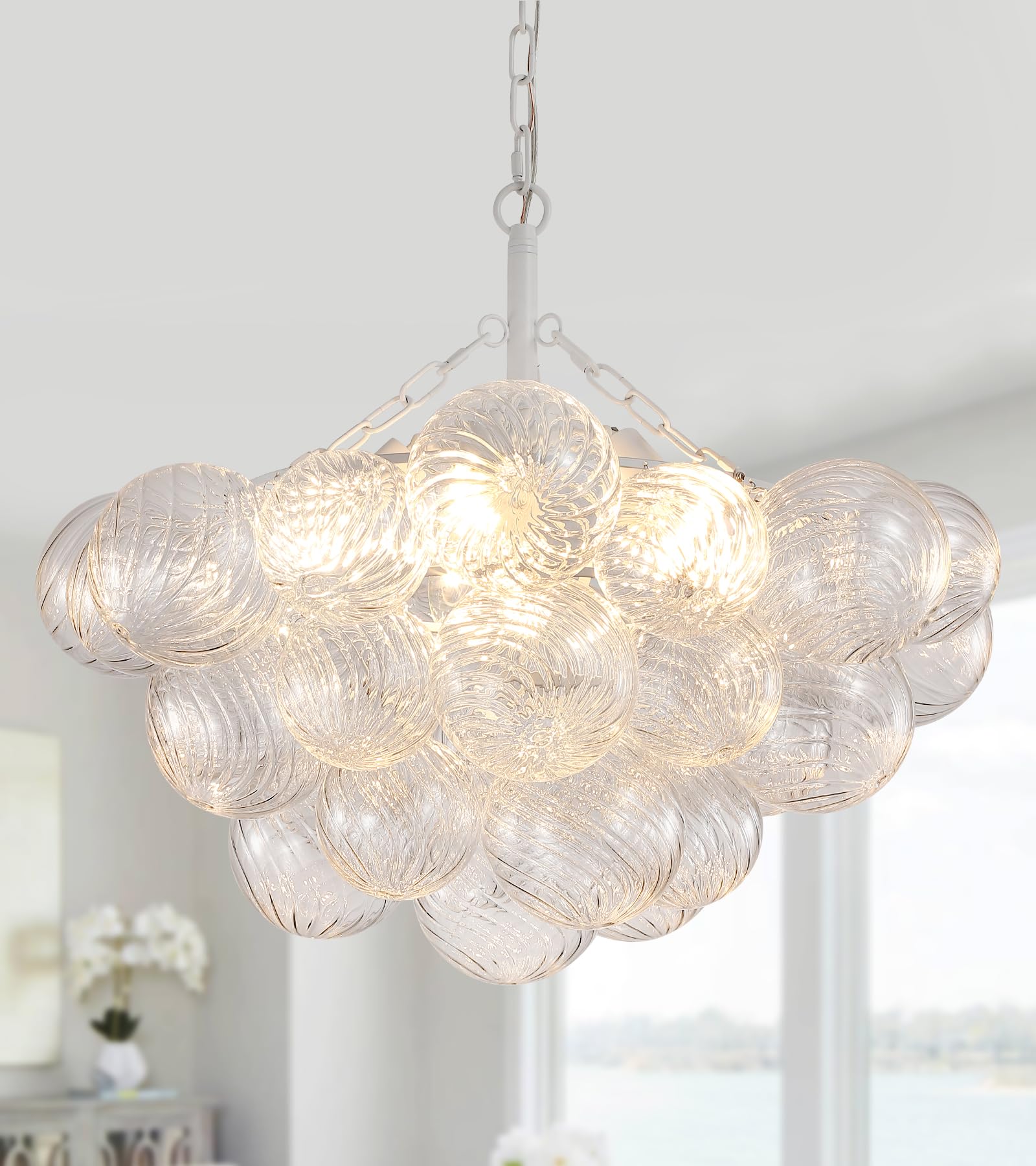 うー Novelbright BRIGHT1、Chandelier MEIXISUE Modern Bubble Glass Chandelier,White Globe Nordic