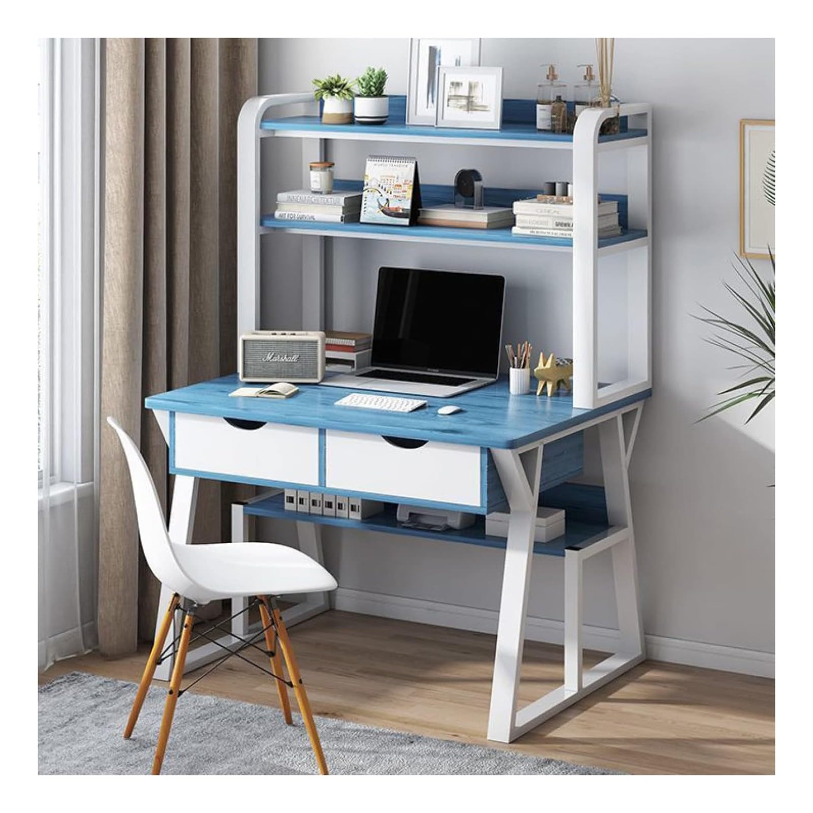 Wdsopk Blue Computer Desk Home Office Desk Computer Desk With Storage Shelves And 2 Drawers Home Office Desk With Sturdy Metal Frame Writing Study Workstation For Home（-47 In）