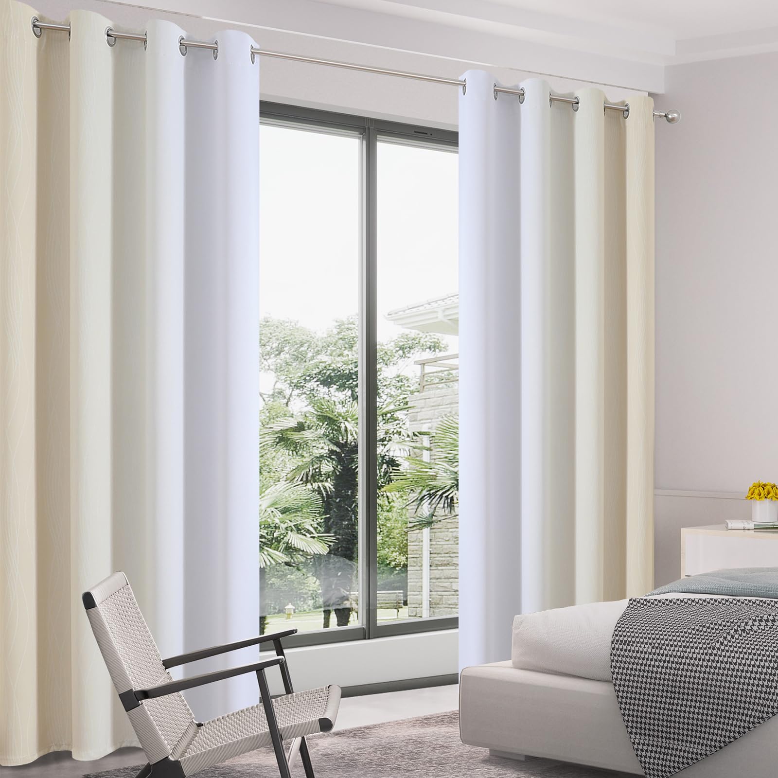 VEHEDE Thermal Insulated Noise Reducing Ombre Blackout Bedroom Curtains 72 Inch Drop Pair - Image 3