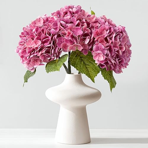 Miniatura 9 de 3 piezas de hortensias magenta de tacto real de 21 pulgadas, hortensias grandes de látex con tallos largos para centros de mesa de boda, centros de