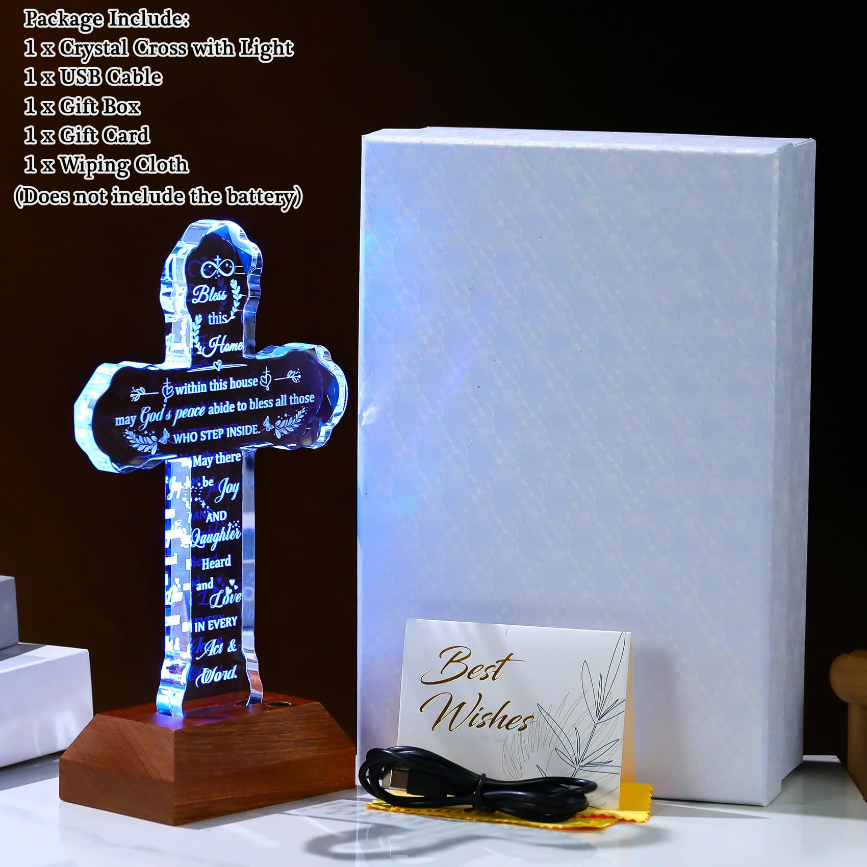 Ornalrist Regalos de inauguración de la casa, cruz de cristal con base LED colorida, bendición religiosa de inauguración de la casa, ideas de regalo para nuevos propietarios de viviendas, mujeres y