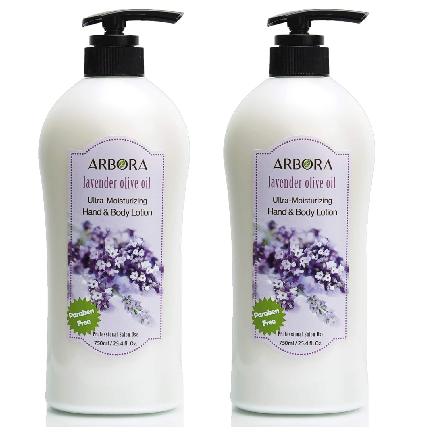ARBORA DUO 2 Hand & Body Lotion LAVENDER OLIVE 25.4OZ/750ML Paraben Free Natural Ultra-Moisturizing, Professional Massage Lotion Original from Korea