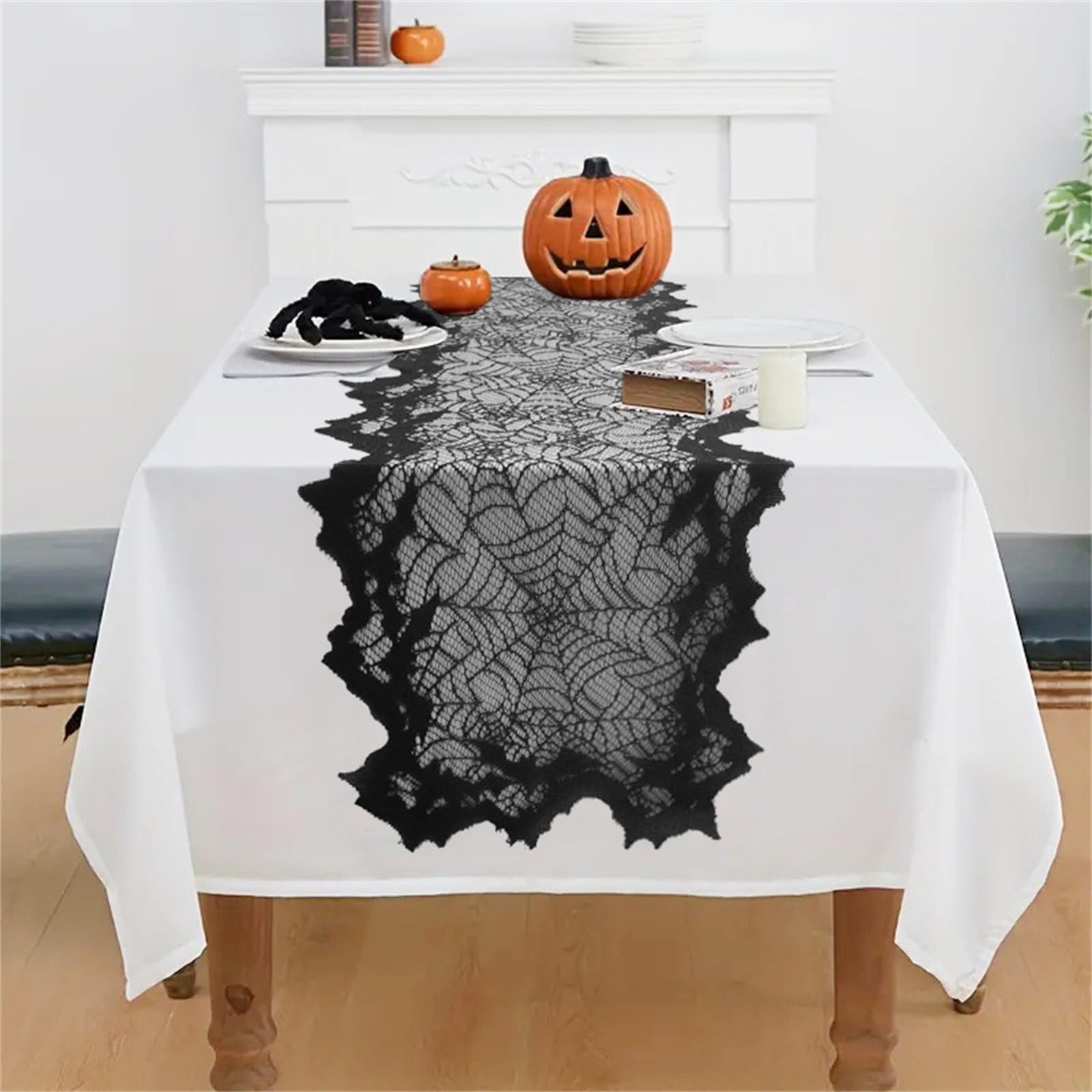 Hoxfly 33 x183 cm Pipistrello bianco e nero Runner da tavola,Pipistrello decorazione da tavolo per Halloween,Runner da Tavola in Lino,per l'arredamento del tavolo da pranzo per feste