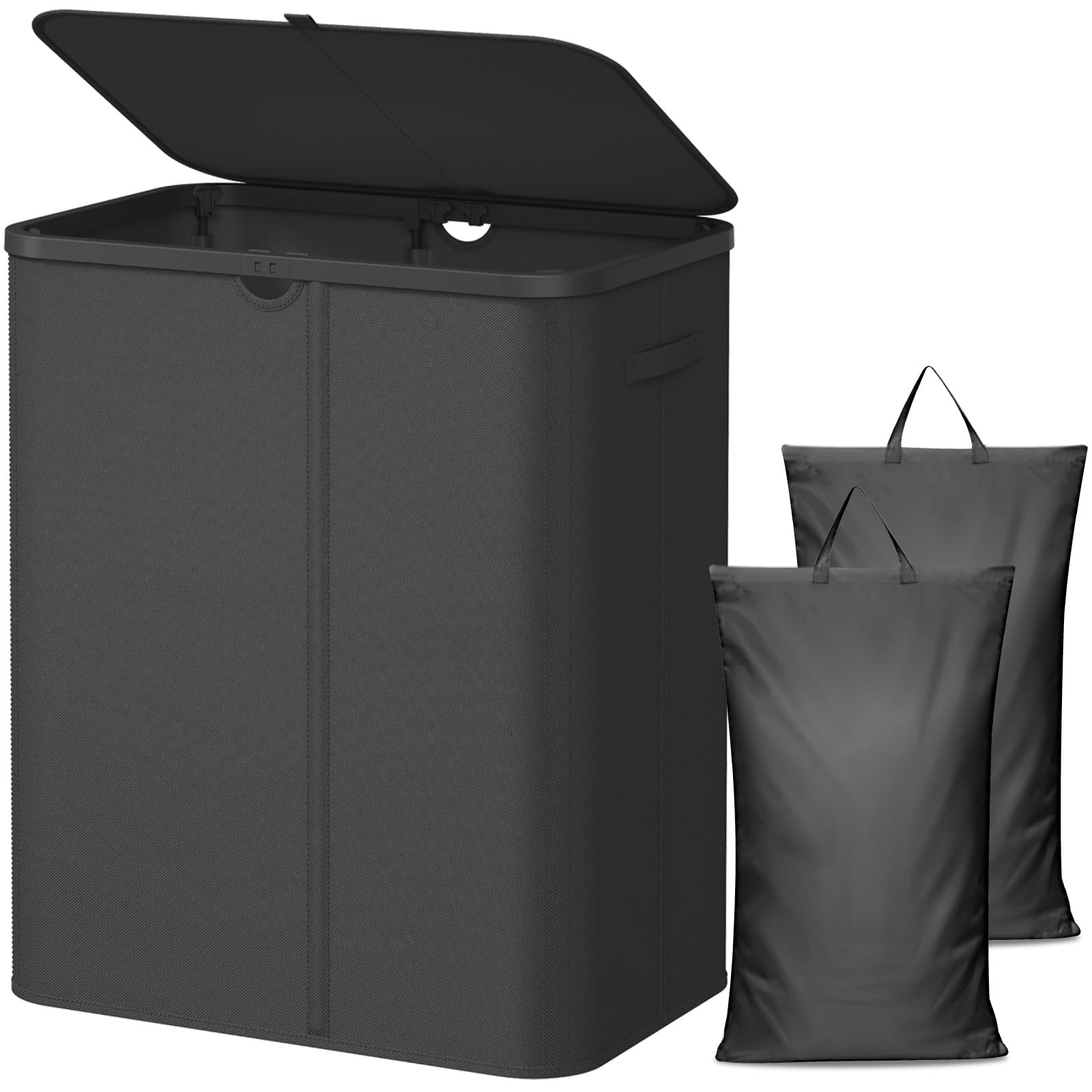 Lifewit Cesto Biancheria Sporca 2 Scomparti, Cesta Panni Sporchi con Sacchi Lavabili, Cesto Portabiancheria, Laundry Basket per Bagno, Camera da Letto e Lavanderia, 165 L, Nero