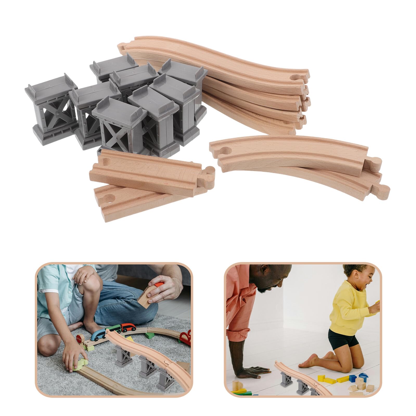 Homoyoyo Set Accessori per Binari del Treno in Legno con Ponti e Binari Curvi in Salita, Compatibile con Piste Ferroviarie Giocattolo, Gioco Educativo e Creativo di Costruzione