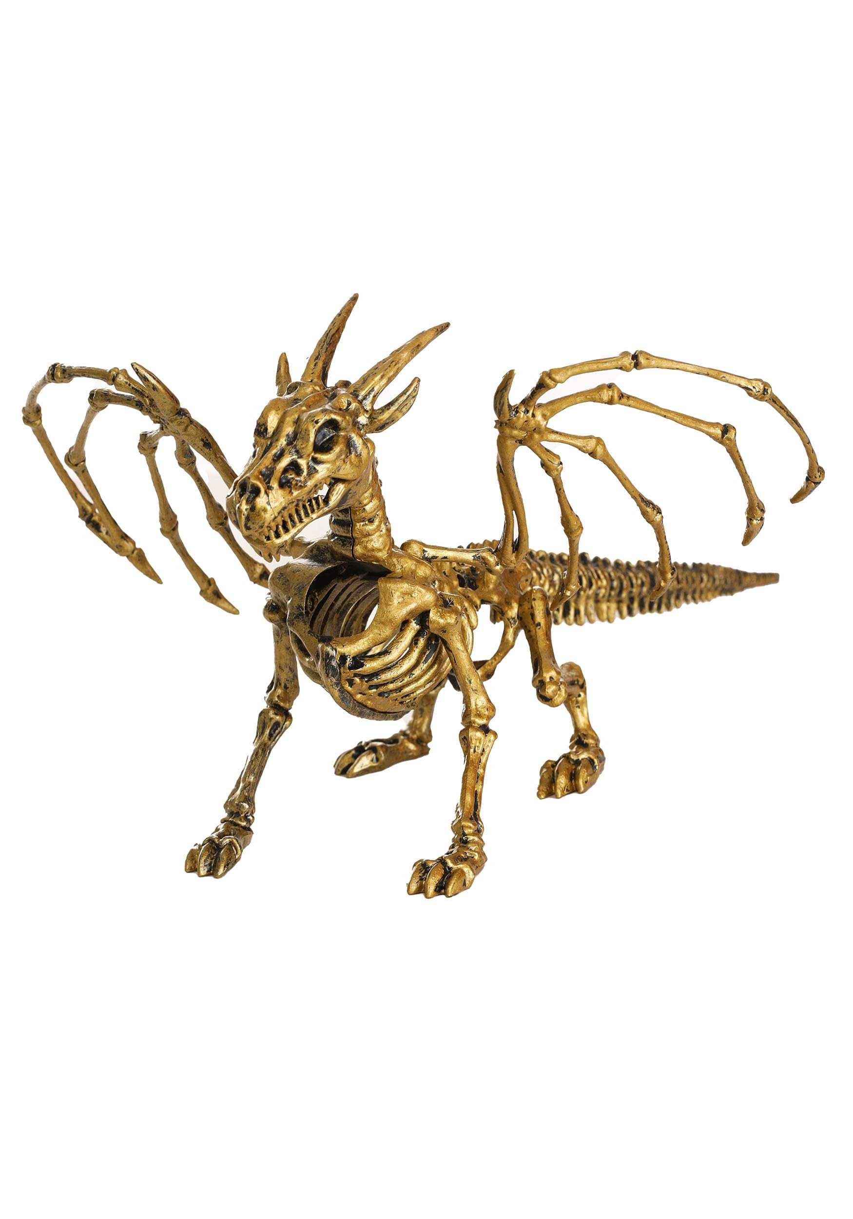 Gold 7 Inch Skeleton Dragon Standard