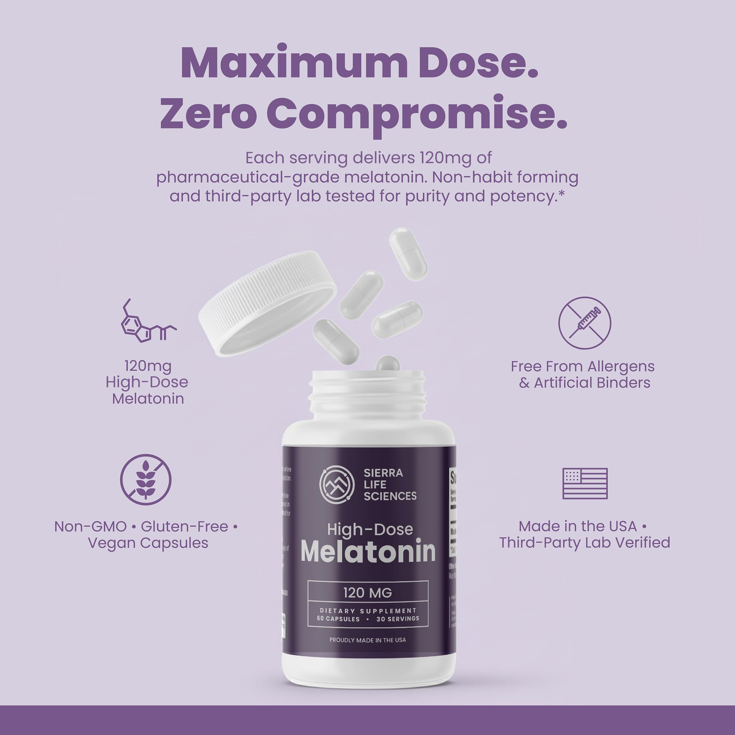 Melatonin 120mg High Dose Extra Strength (60 Capsules) — Amazon image 5
