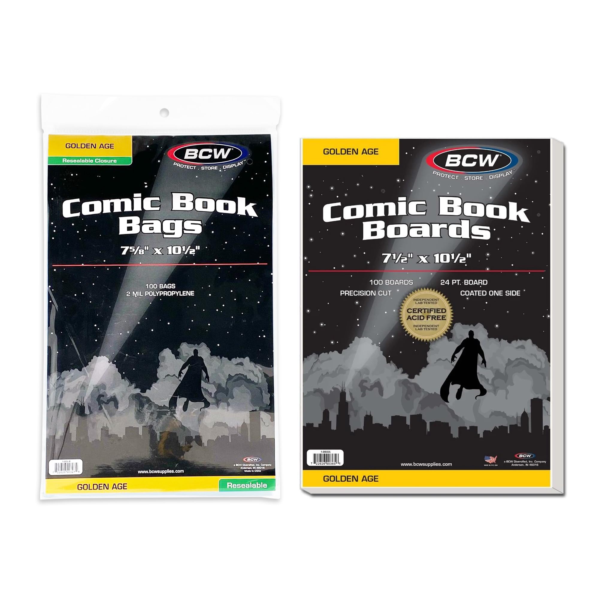 BCW Resealable Golden Age Comic Bags & Backing Boards Bundle - 100 Pack of Sleeves & Boards | Acid-Free Archival Protection for Golden Age Comics |