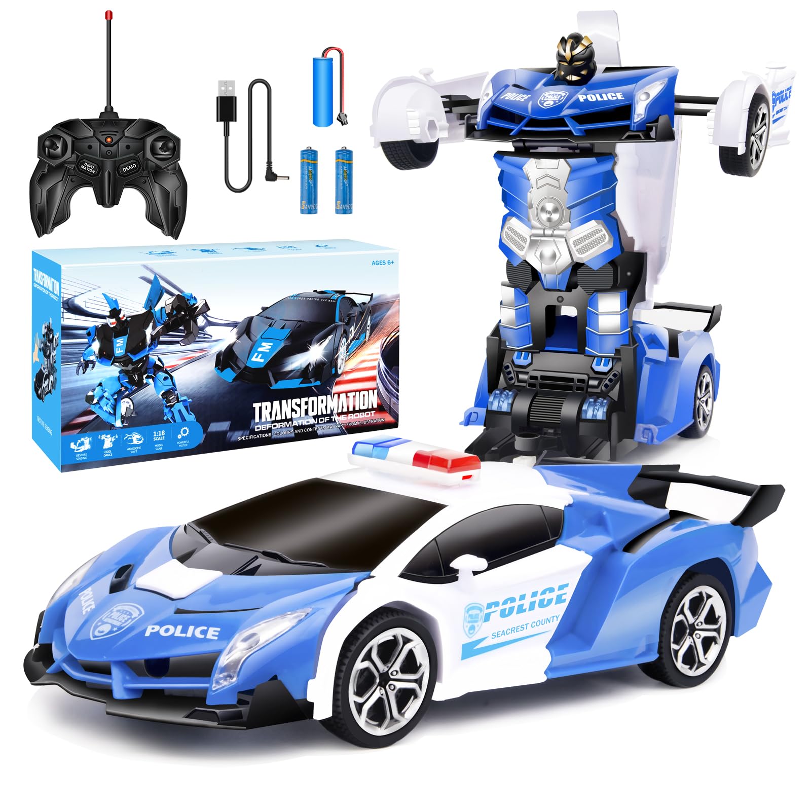 Voiture télécommandée, Voiture Enfant Transformable, 2 en 1 Robot 1:18, Jouet Garçon Fille Enfant de 3 à 12 Ans, Cadeau Noel pour Enfants, Cadeaux d'anniversaire
