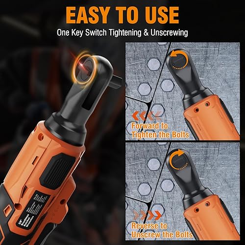 Miniatura 5 de Protmex Llave de trinquete inalámbrica de 74 FT-LBS (100 N.m), trinquete eléctrico sin escobillas de 3/8'' con batería de 21V 2.0Ah, kit de Negro