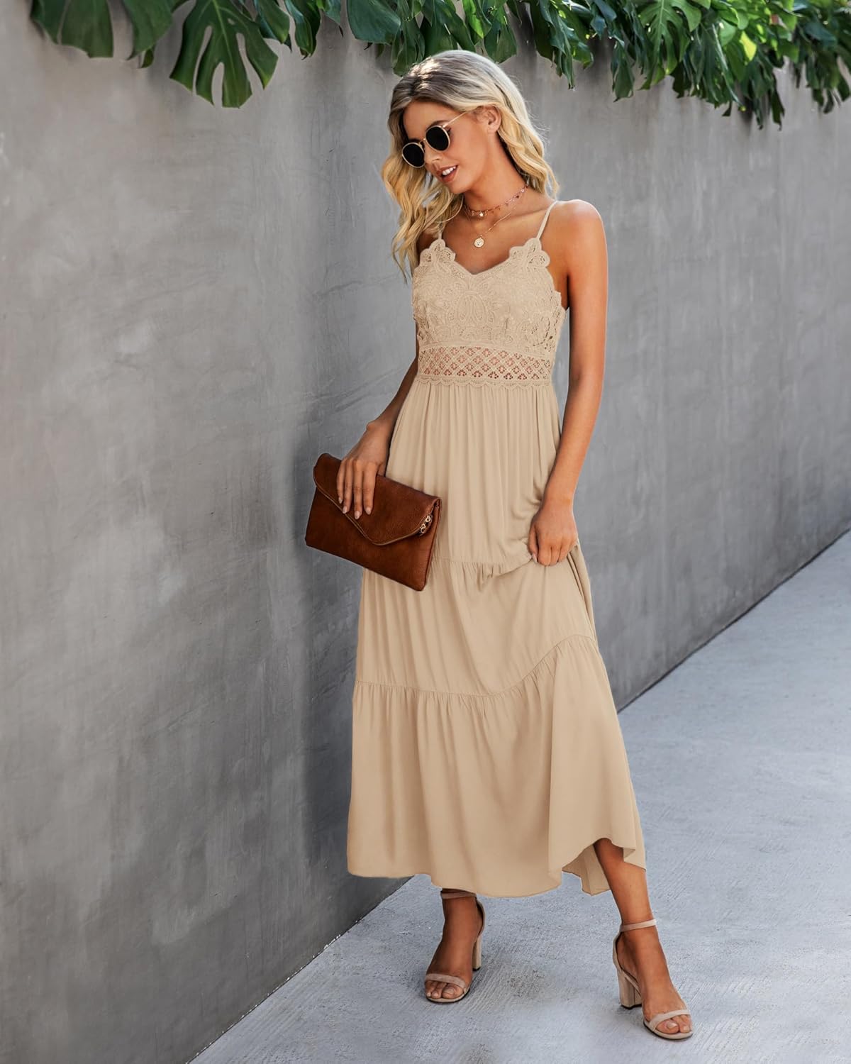 Dokuritu Women's Beach Crochet Lace Maxi Dress Solid Color Summer Vacation Spaghetti Strap Long Dress 2026 - Image 5