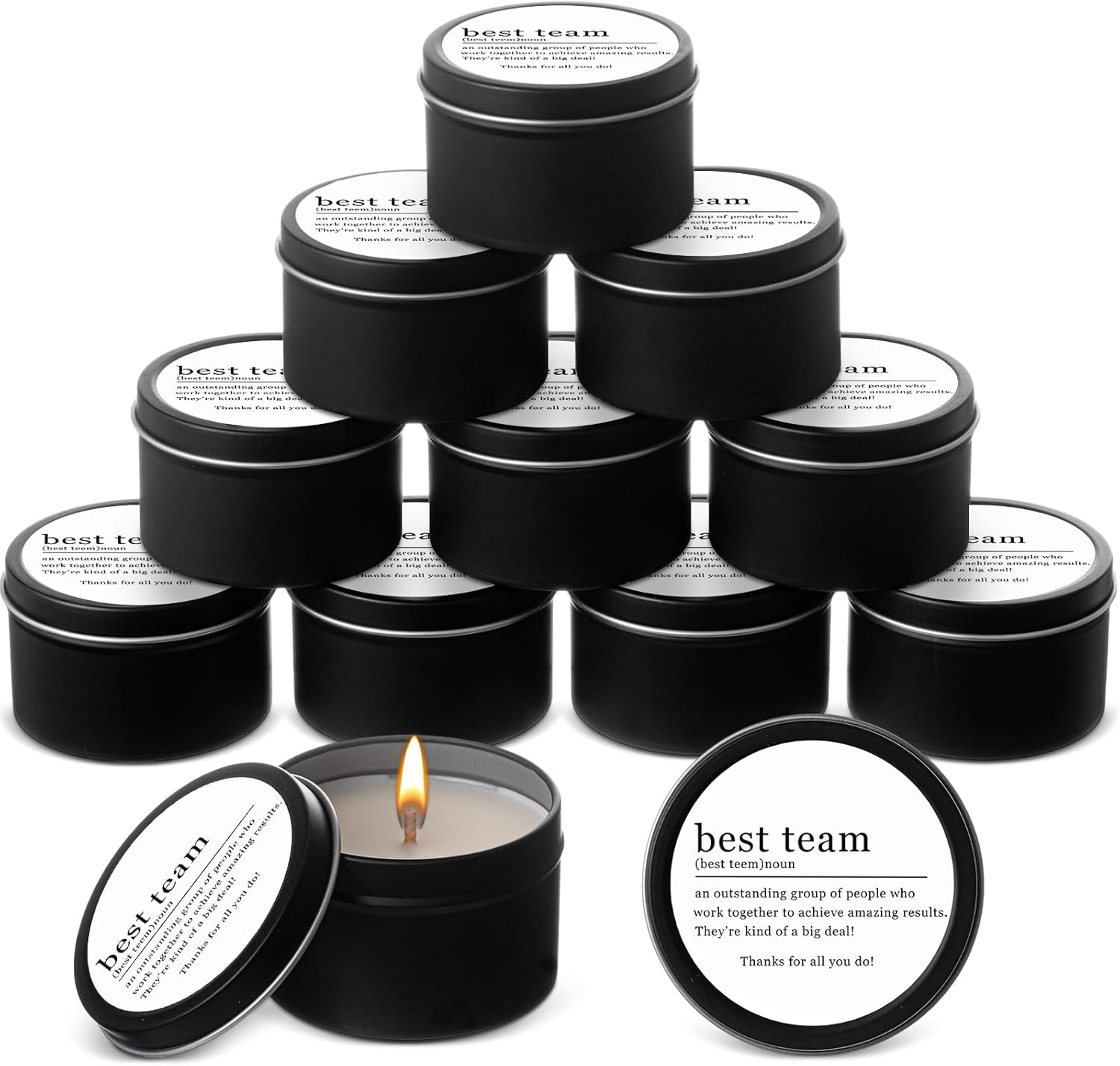 MTLEE 12 Pcs Best Team Gifts Candles Bulk 3 oz Thank You Soy Wax Jar Scented Candles Thank You Team Party Favor Employees Appreciation Gifts for Teacher Nurse Student Coworker(Black)