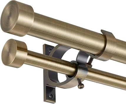 Double Blackout Curtain Rods 36 to 72 Inches (3-6 Feet),1-Inches Front and 5/8 Inches Back Adjustable End Cap Double Window Drapery Rod for Drapes and Curtains,Antique Bronze