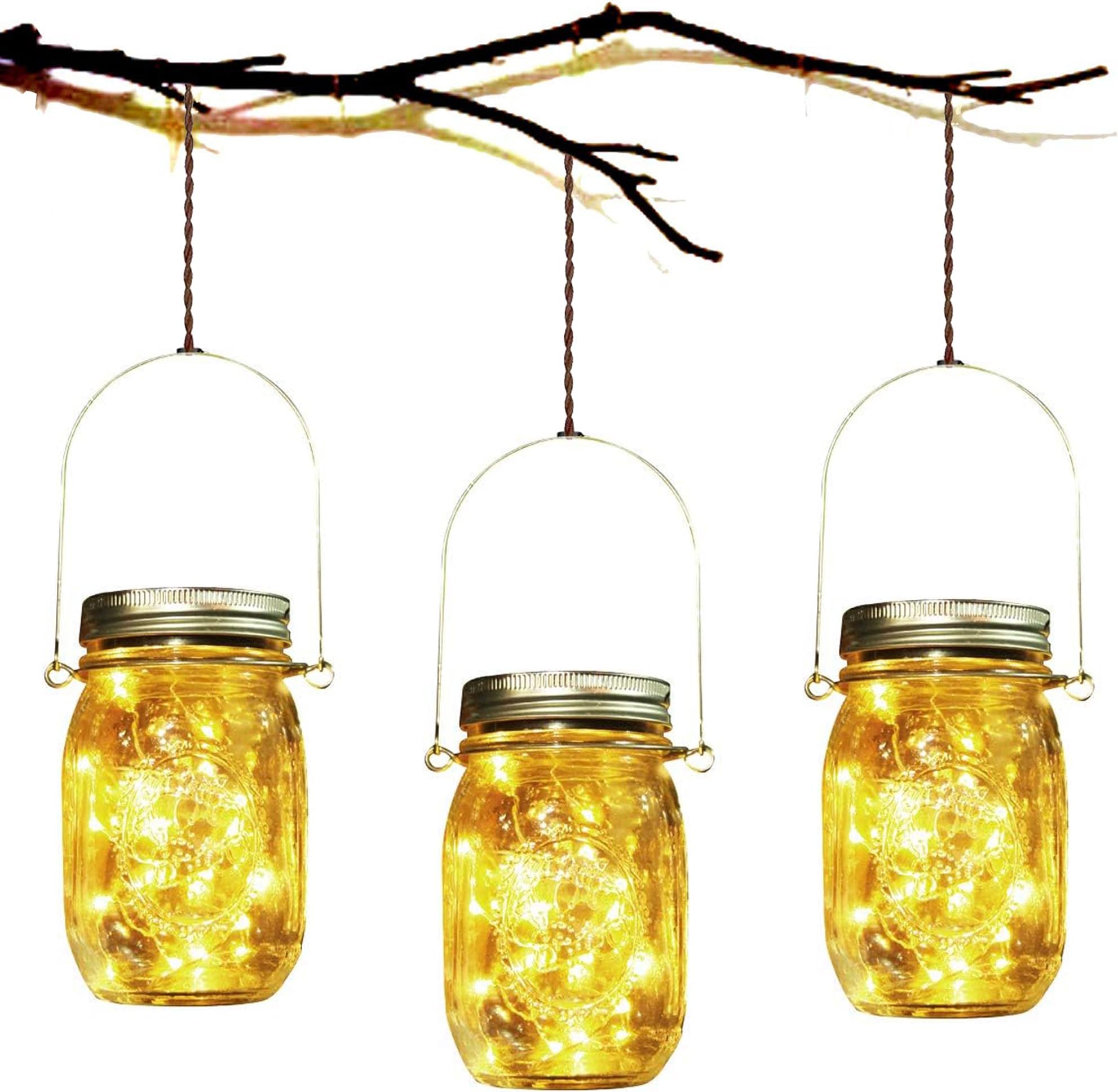 3 Pack Solar Mason Jar Lights,30 LED Water-Proof Outdoor Solar Lanterns,Garden Lights,Hanging Lights for Outside,Wedding, Party, Bar, Garden,Christmas,Table,Tree,etc. (Warm)…