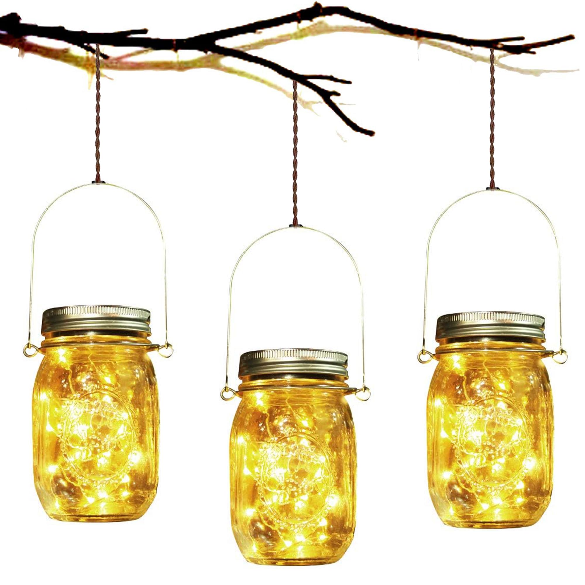 Lámparas de Exterior,Juego de 3 Luz Solar Jardín, 30 LED Impermeable Masón Luz Hada para Decoración Fiesta Balcón Navidad vacaciones bodas (Color cálido)