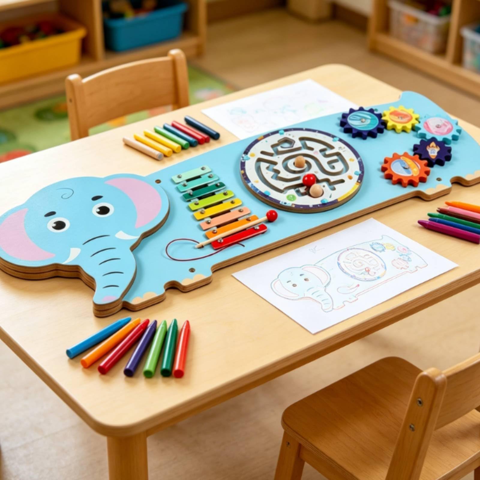 Holzwandspielzeug Wandmontage Wandspiel Holzmaterial Pädagogisch-wandtafel für Vorschulkinder, Kinder, Kindergarten, Elefant, Lernspielzeug, Wandspiel, Montessori-Stil