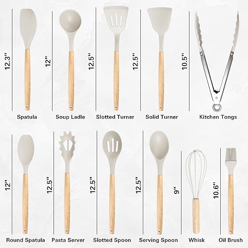 Miniatura 2 de Juego de utensilios de cocina de 19 piezas, 11 piezas de utensilios de cocina de silicona, juego de 6 cuchillos blancos afilados de acero inoxidable