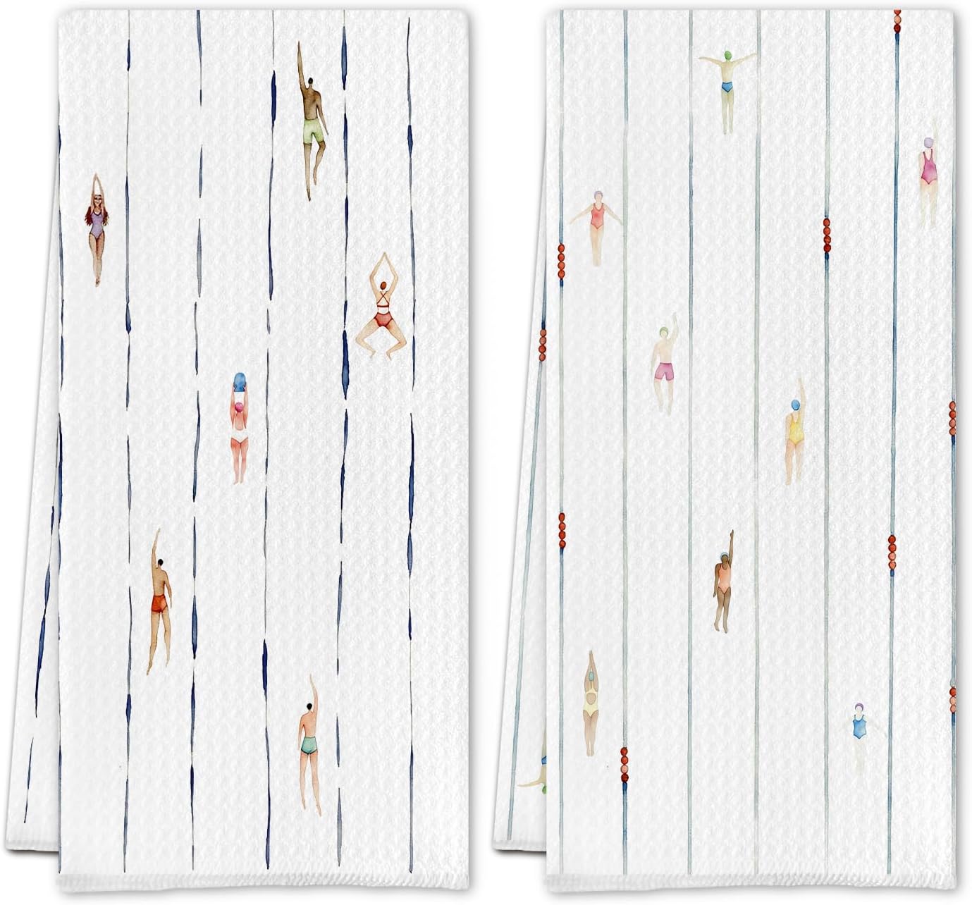 SereneHanctuary Funny Swimming Kitchen Towels Set of 2 - Modern Minimalist Swim Coach Gifts, 16x24 Inch Absorbent Chenille Dish Tea Towels