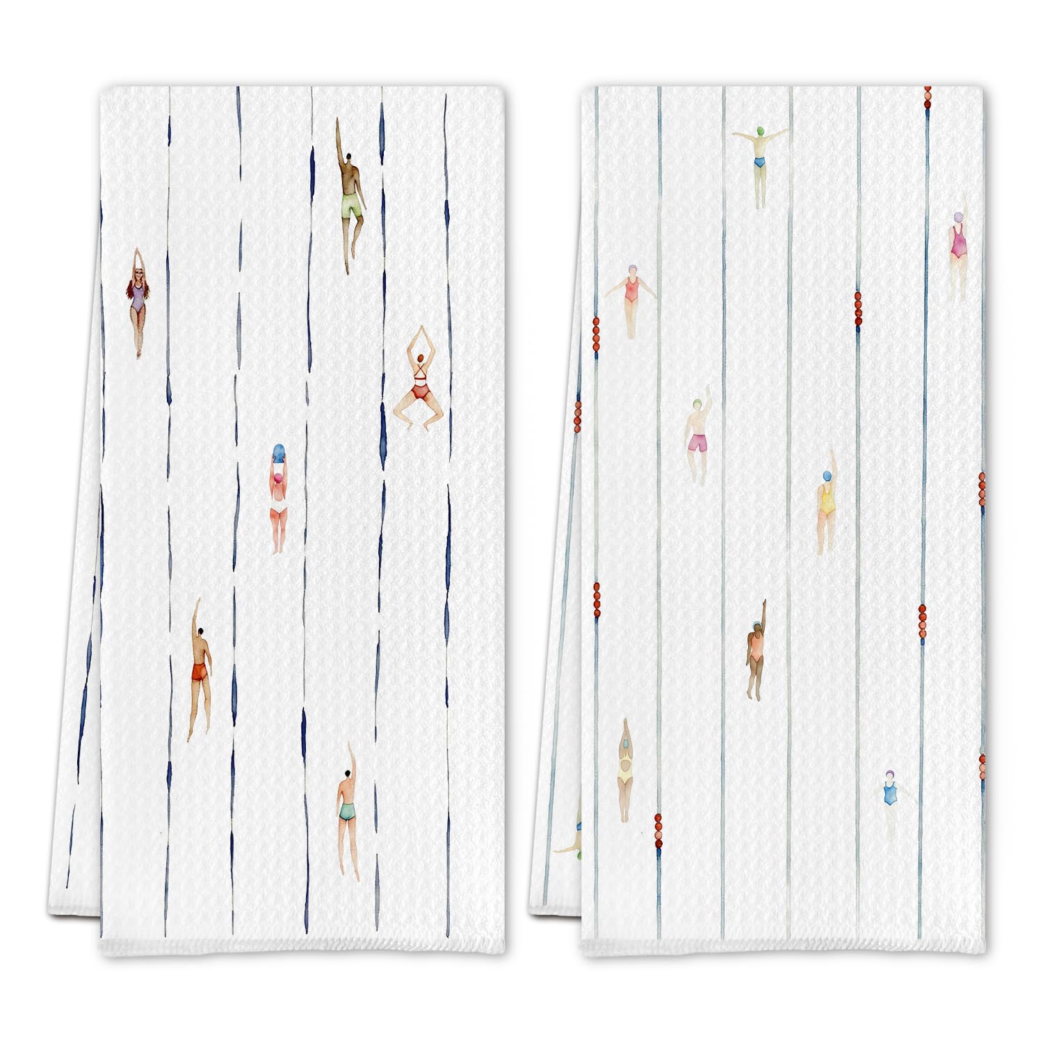 Funny Modern Minimalist Swimming Kitchen Towels, Swim Coach Team Gifts Dish Tea Towels, Sports Swimmers Decorative Hand Towel for Kitchen Bathroom, 16x24 Inch Set of 2