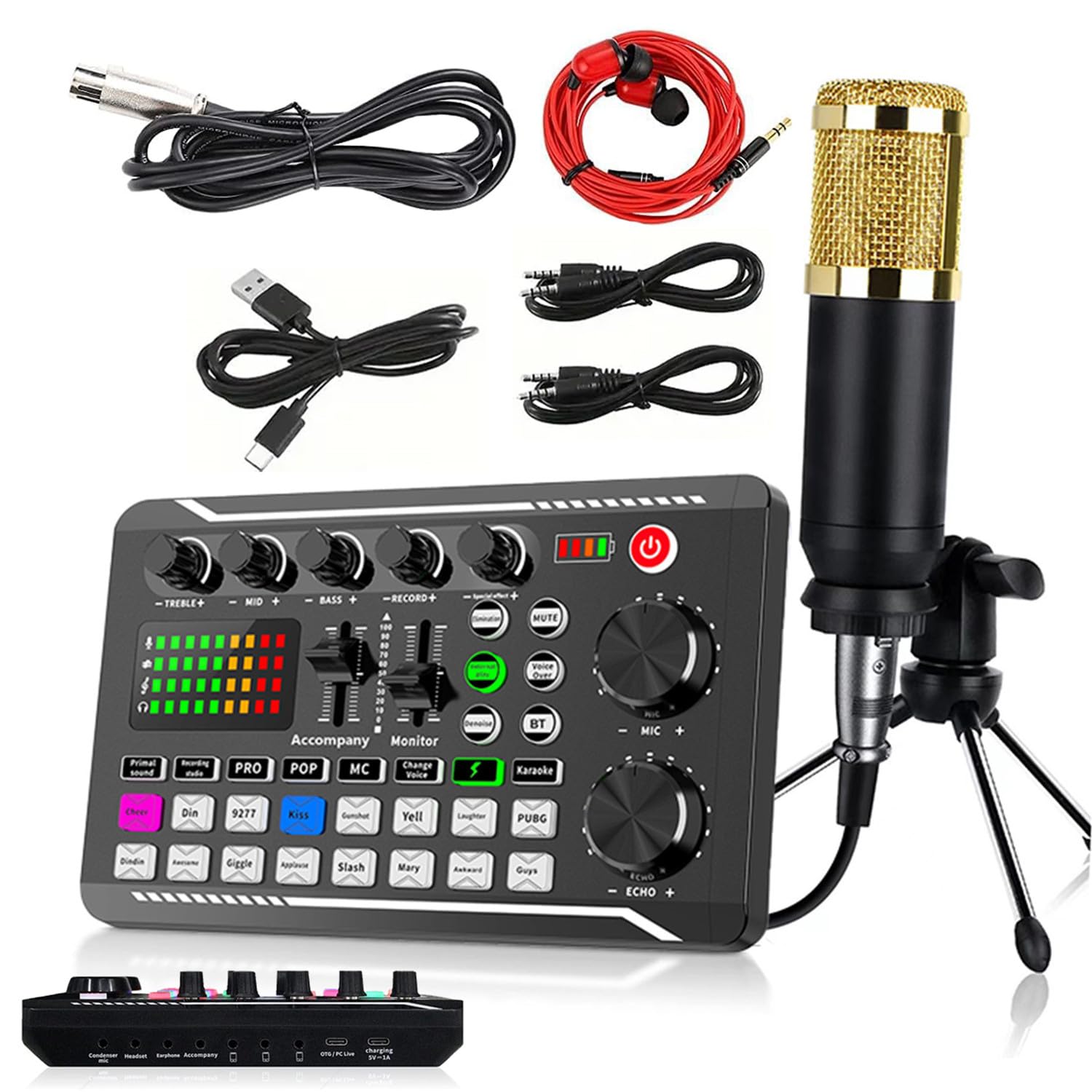 Podcast Bundle BM-800 Microfono a condensatore con kit scheda audio live F998 Attrezzatura Cambia voce e funzioni mixer per PC Studio Recording Broadcasting