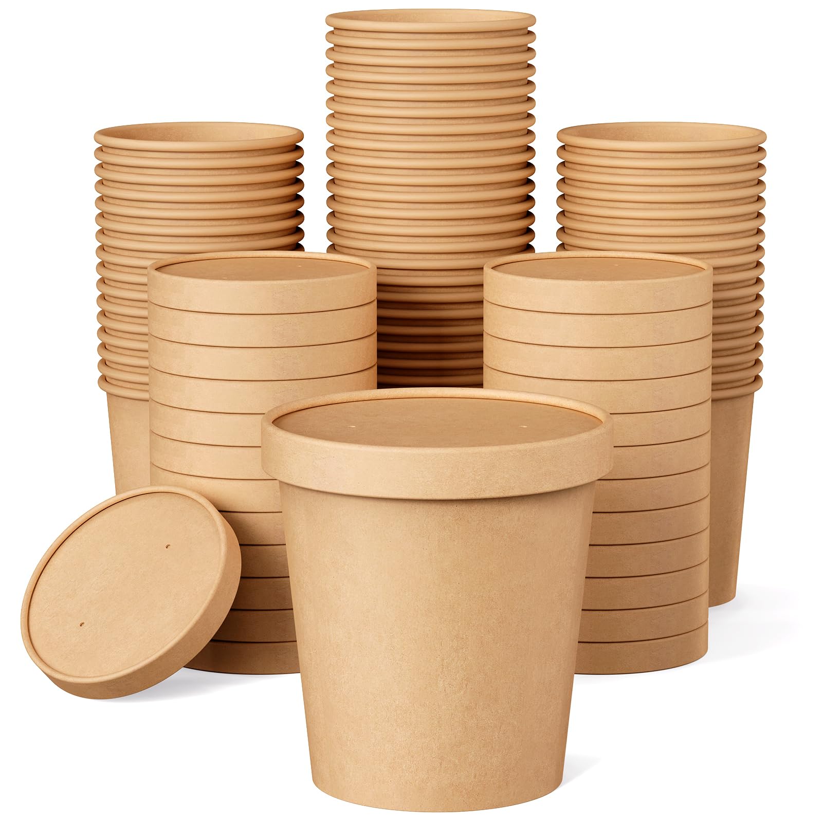 JOLLY PARTY 50pack 16oz Paper Soup Containers with Lids, Disposable Paper Food Cups, Ice Cream Cups, Food Storage with Lids, Microwavable and freezer