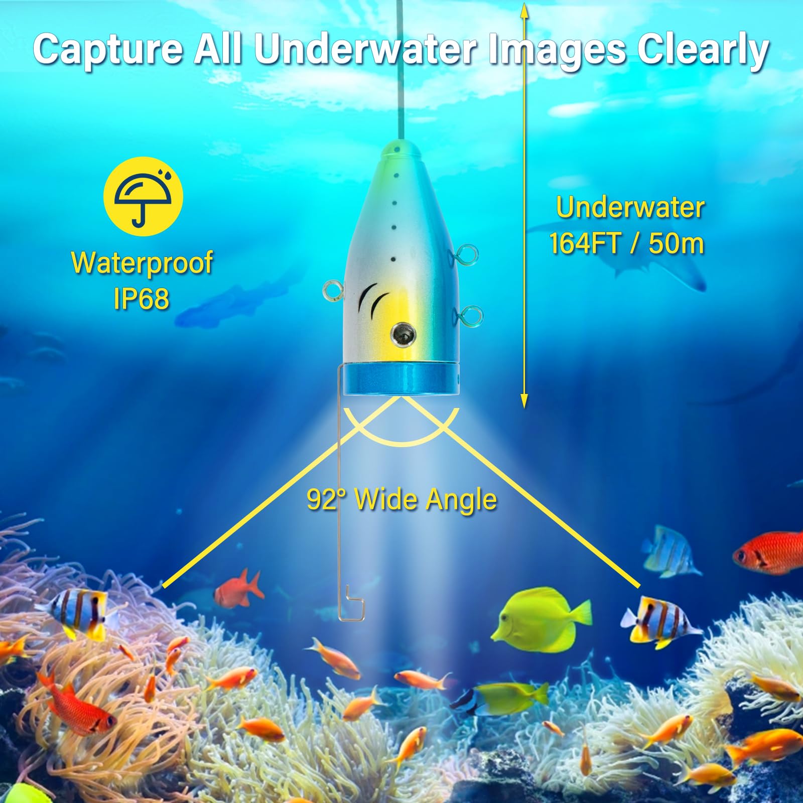 Cámara de pesca subacuática, actualizada a 36 luces HD DVR de 7 pulgadas, cámara de pesca bajo el agua, impermeable, IP68, 1200TVL HD, buscador portátil de peces de pesca en hielo con cable de