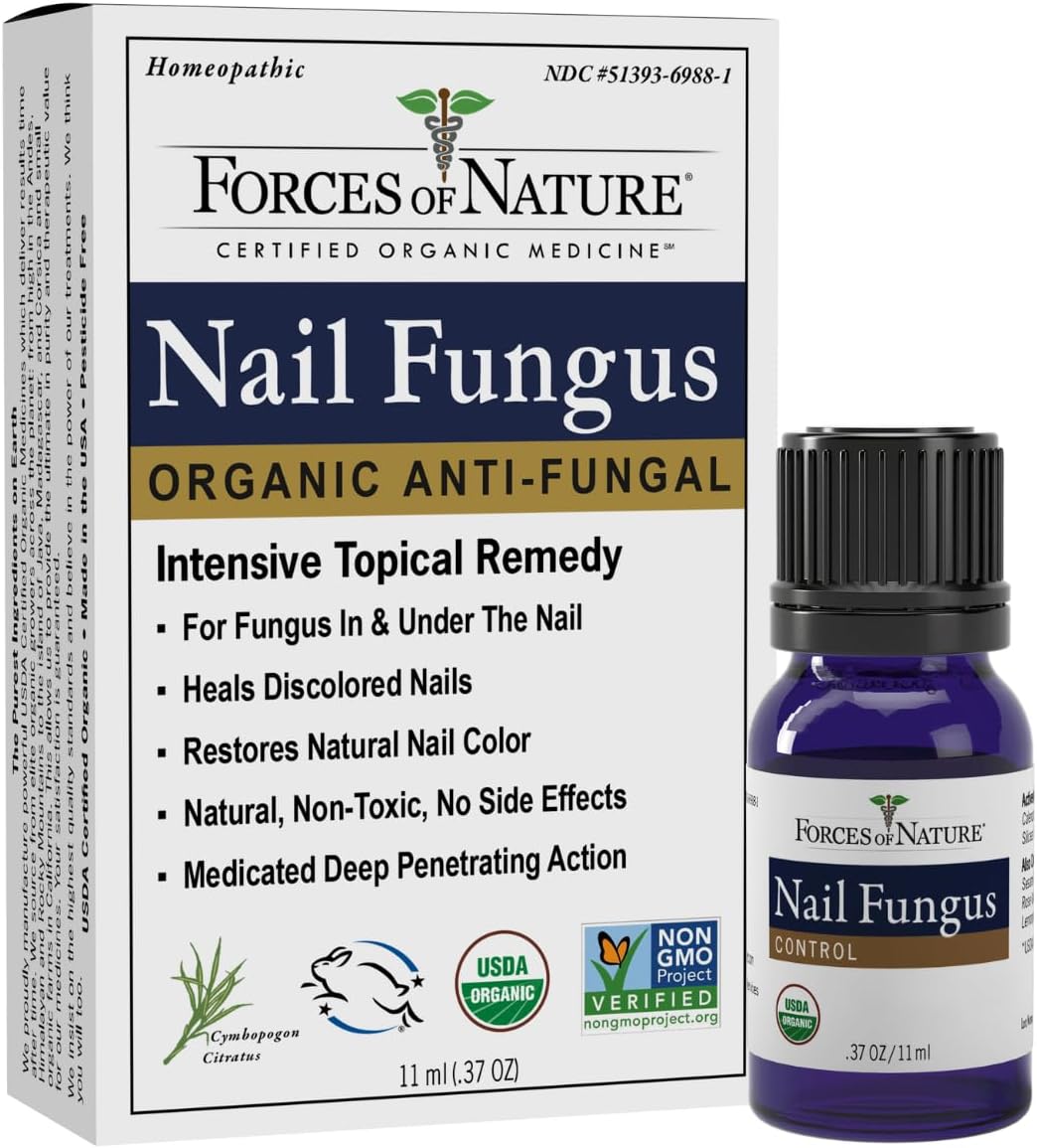 Forces of Nature Toenail Nail Fungus Treatment, Organic Antifungal Restores Appearance of Toenails and Fingernails, Homeopathic Medicine for Cracked, Dry, Damaged & Discolored Nails, 11ml (0.37 fl oz)