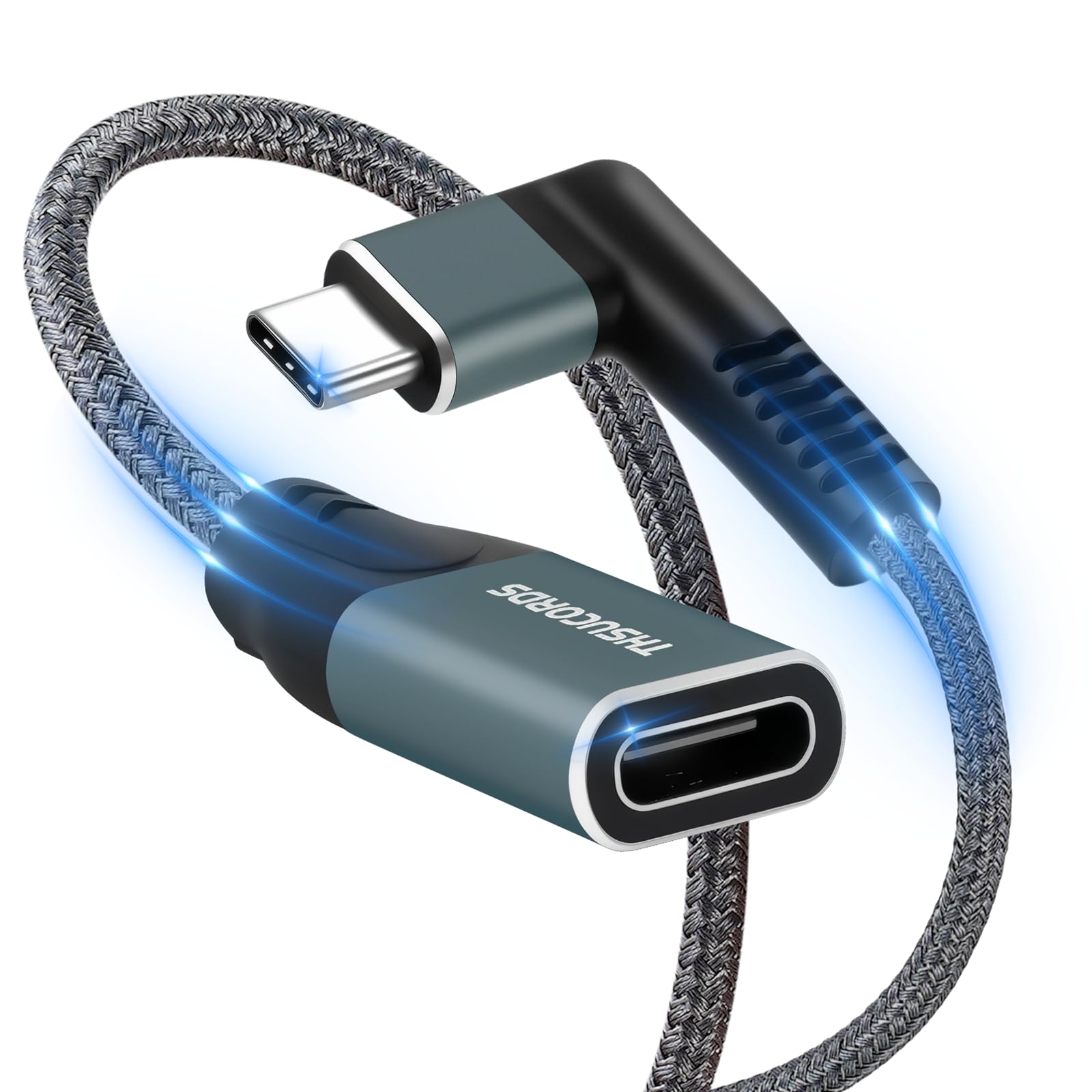 Thsucords Przedłużacz USB C 90 stopni kąt prosty 0,1M, USB 3.2 (20 Gb/s, męski), do MacBooka Pro, iPada Pro, Dell XPS
