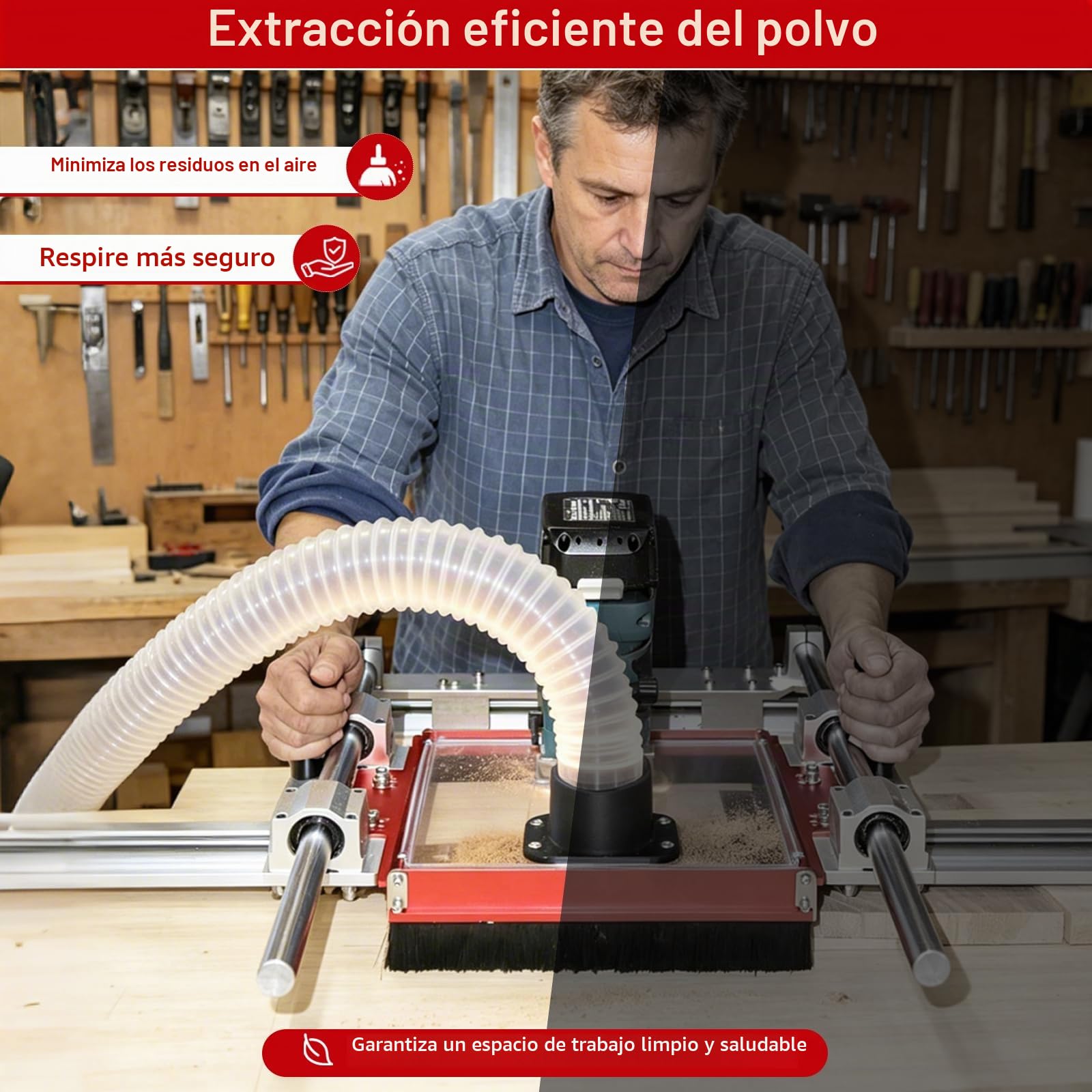 Sistema de aspiración de polvo TECKZOON para carro de guía lineal, con placa adaptadora para SBR20UU & SCS20UU, conexión de 2,5", placa acrílica preperforada compatible con la mayoría de fresadoras