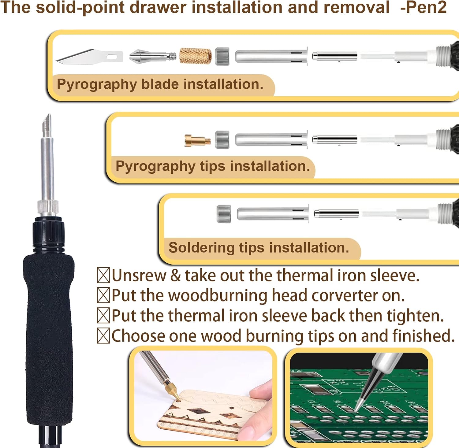 Wood Burning Kit, Pyrography Wood Burning Kit with 2 Wood Burning pens, 78 Pcs Wood Burning Tool with 20 Detailer Nibs, 51 Solid-Point Tips, Wood Burner for Embossing Carving Soldering