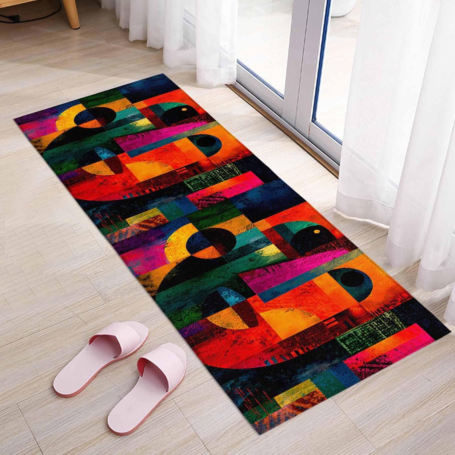 Teamery Kitchen Mats for Floor Abstract Boho Terracotta Red Green Washable Non Slip Kitchen Rugs 1PCS, Aesthetic Geometric Art Absorbent Standing Mats for Sink Bathroom Office Living Room 15.7x47.2in