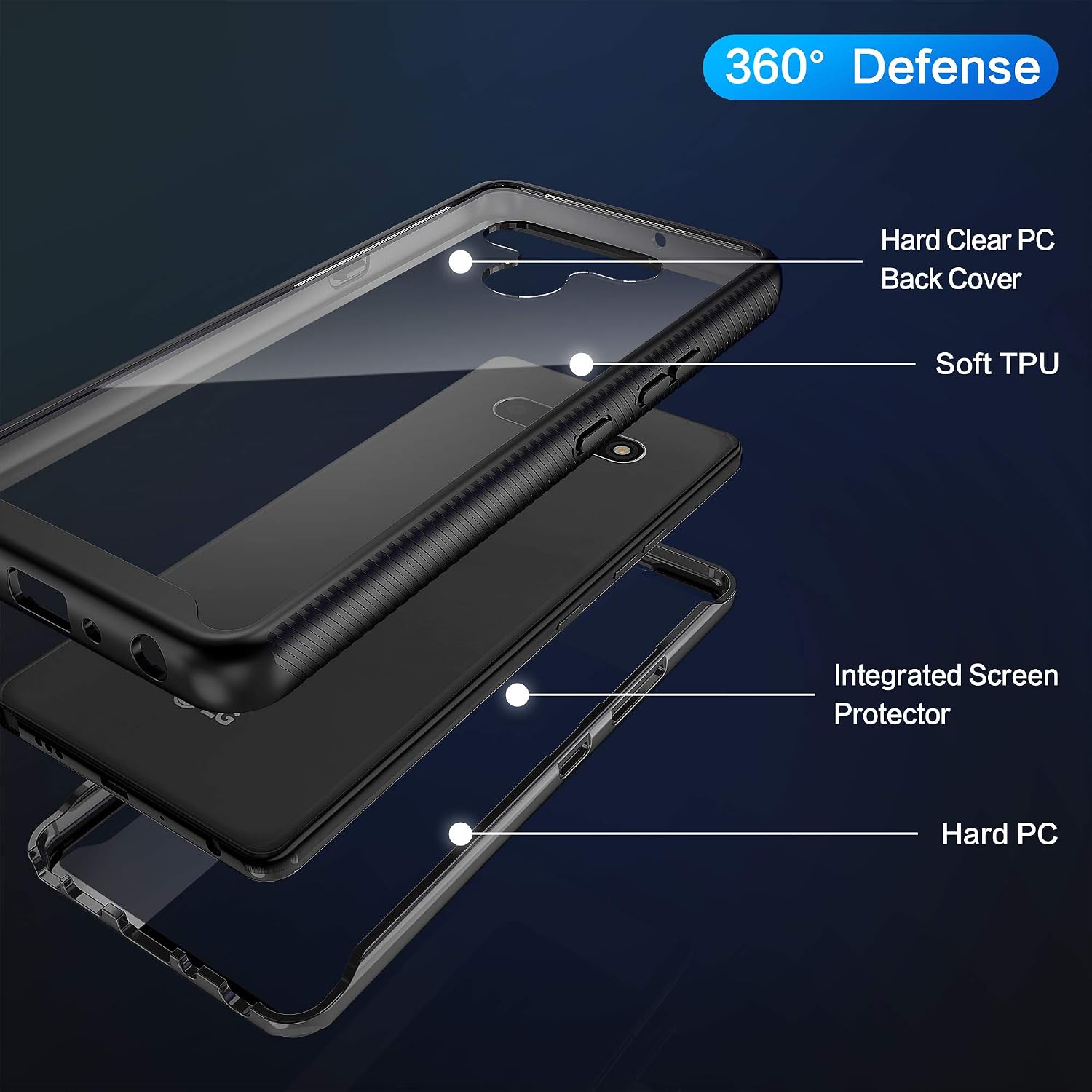 IDweel for LG Stylo 6 Case with Build in Screen Protector, Full-Body Shockproof Heavy Duty Shock Resistant Case Hybrid Rugged Durable Hard Cover for LG Stylo 6, Black/Clear