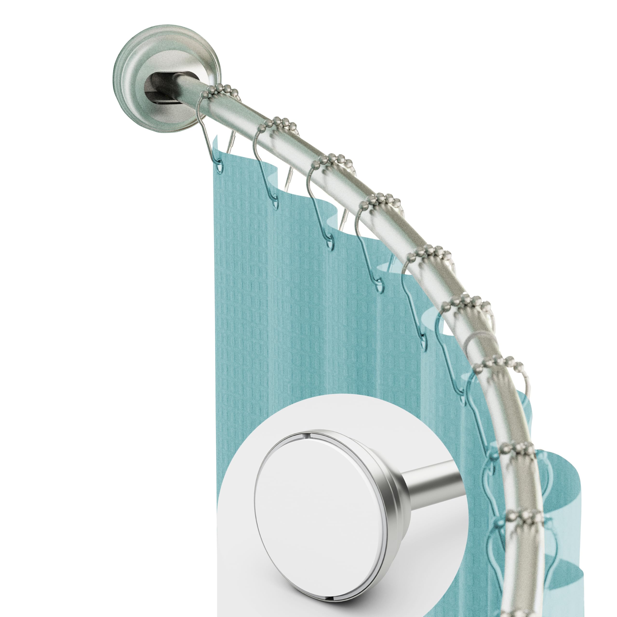 Zenna Home Rustproof Curved Shower Curtain Rod, No Drill Adjustable Curved Tension Shower Curtain Rod for Bathroom, Easy Install, Rounded for Extra Room and Comfort, 50 to 72 Inches, Satin Nickel