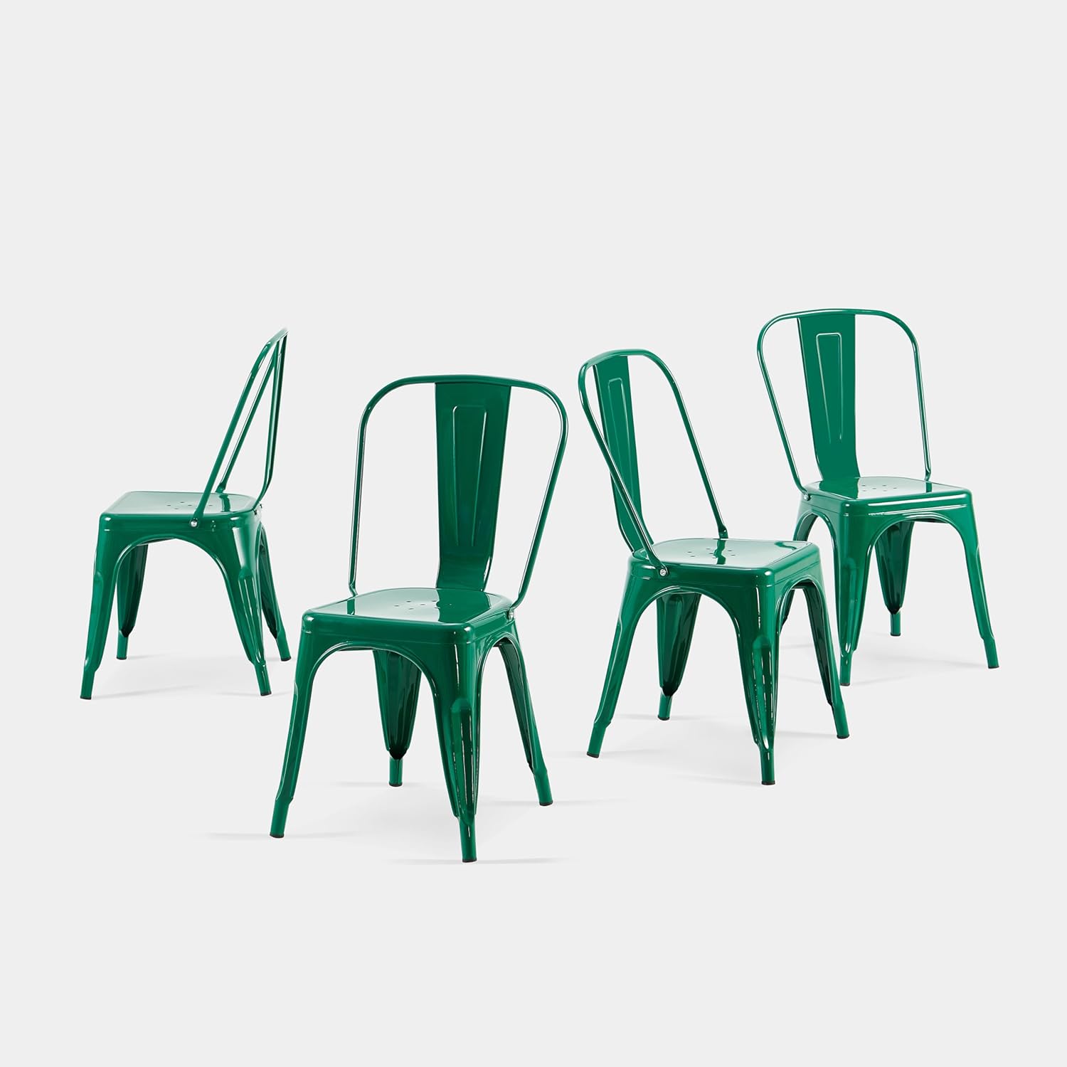 AC Pacific 18 Inch Seat Height Industrial Metal Dining Chairs, Stackable Kitchen or Bar Seat, Durable Modern Design, Versatile Accent Furniture, Set of 4, Green