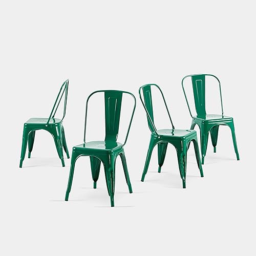 AC Pacific Sillas de comedor de metal industrial de 18 pulgadas de altura, asiento apilable de cocina o bar, diseño moderno duradero, muebles de