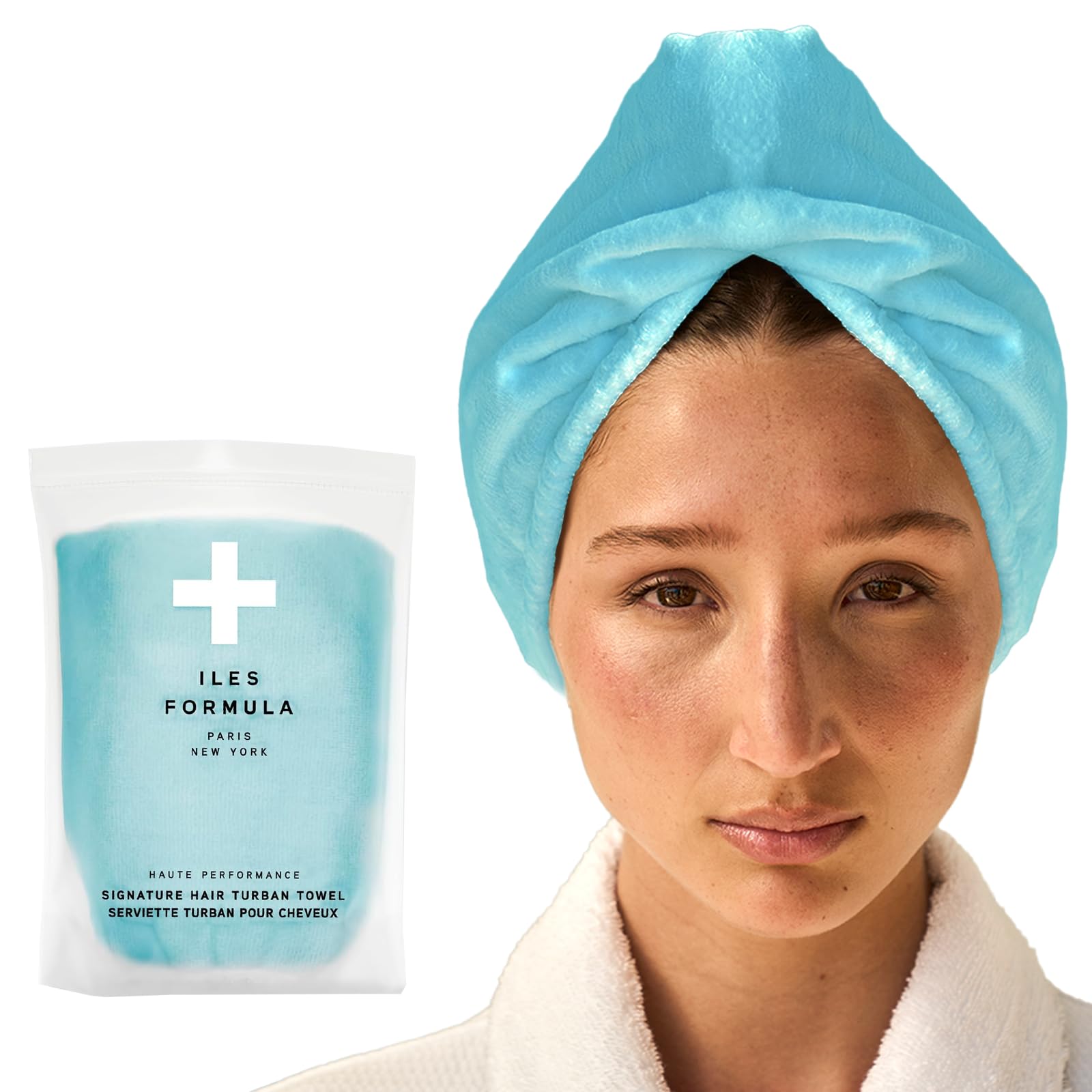 Iles Formula - Asciugamano turbante per capelli ad alta prestazione: asciugamano in microfibra ad assorbimento rapido, riduce statico, crespo e rottura, edizione limitata, blu spa