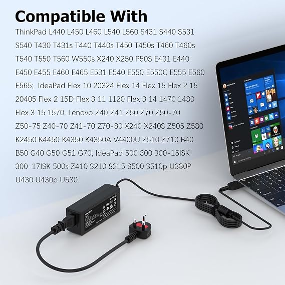 65W Yellow USB Laptop Charger Compatible with Lenovo Thinkpad Yoga Series | Thinkpad T440 T440s T450 T450s T460 T460s T470 T470s T550 T560 T570 X240 X250 X270 Z50 Z70 Yoga 2 11 11S 13 Power Adapter