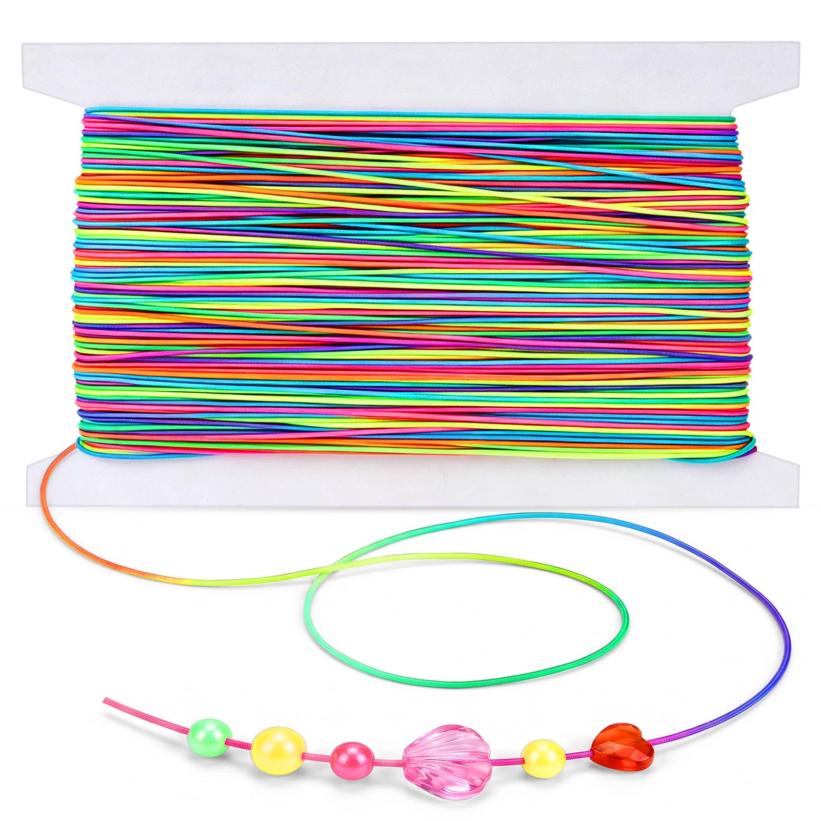 Hanqing 1mm X 100m Rainbow Bracelet String, Elastic String for Bracelet Making, Colorful Elastic Cord String for Jewelry, Necklace, Craft Making