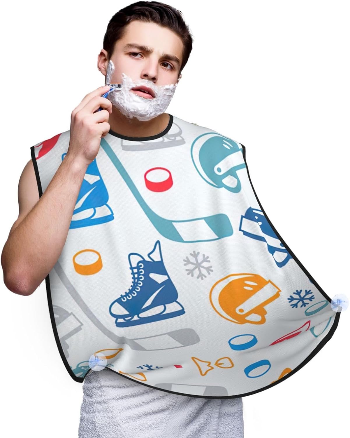 Hockey Elements Creative Patterned Print Beard Bib Apron, Shaving Apron For Dad, Men'S Hair Catcher For Shaving Best Gifts For Dad