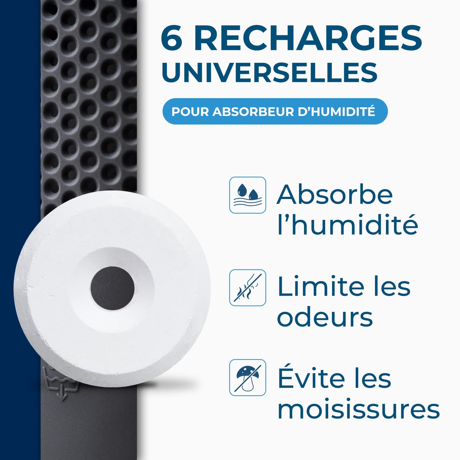 STARWAX Pack de tablettes Absodry 500g lot de 6 | Recharge universelle pour absorbeurs d'humidité de toutes marques, bicarbonate anti-odeur, jusqu'à 25m², 18 mois d'autonomie