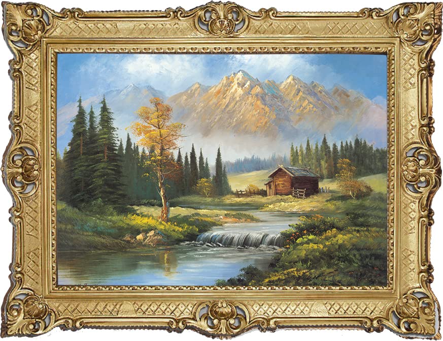 Generisch Haus am See Foto 90x70 cm idyllische Bilder By Rajco Bild Bilderrahmen Gemälde mit rahmen barock Wandbild Kunstdrucke Retro Repro antik für Café Bar Home Büro Praxis 58B