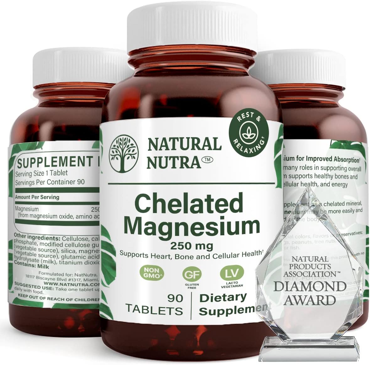 Natural Nutra Chelated Magnesium Oxide Supplement with Amino Acid Chelate for High Absorption, Promotes Healthy Bones, Dental Health, Improves Heart Health and Energy Levels